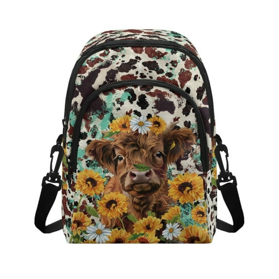Xixirimido Highland Cow Sunflower Daisy Leopard Pattern Small Sling Bag for Women Crossbody Bags with Adjustable Strap Cell Phone Purse Fanny Pack Chest Bag for Travel Hiking, Brown