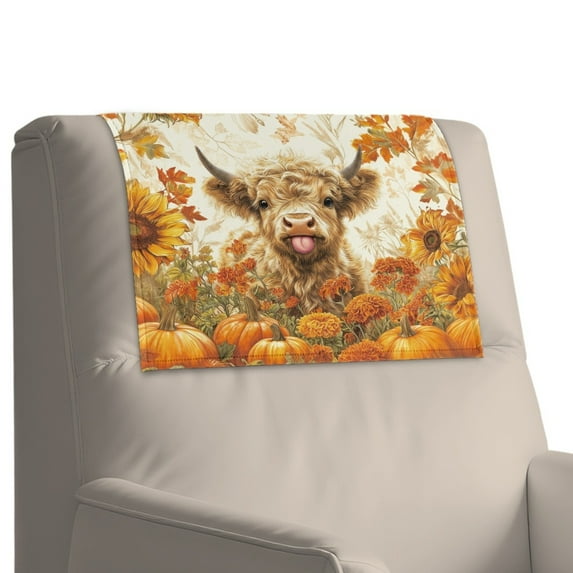 Xixirimido Highland Cow Sunflower Pumpkin Fall Print Headrest Cover for Recliner Chair Leather Sofa Headrest Cover Head Protector Furniture Protector for Recliner Sofa Slipcovers, 3Pcs