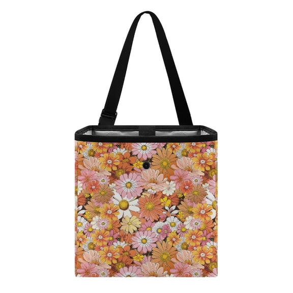 Xixirimido Hippie Daisy Flower Pattern Car Trash Bag Hanging, Garbage Bag and Water Resistant Trash Can for Car, Leakproof Trash Can for SUV Truck Car Accessories