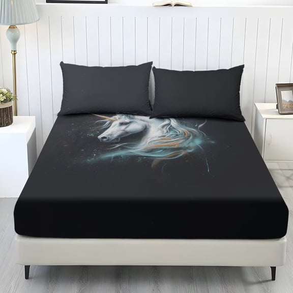 Xixirimido Horse Black Print Bed Sheets Set 3 Piece Bedding Sheet Set, Comfy Non-Slip Bedsheet & Pillowcases Deep Pocket Fitted Sheet for Women Men, King Size