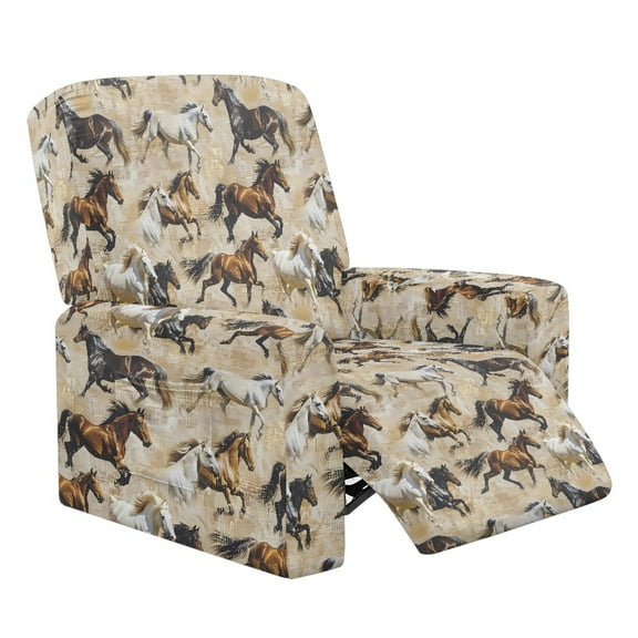 Xixirimido Horses Pattern Recliner Slipcovers 4-Pieces Lazyboy Covers Non Slip Reclining Couch Chair Cover with Storage Pockets Furniture Protector for Home Living Room