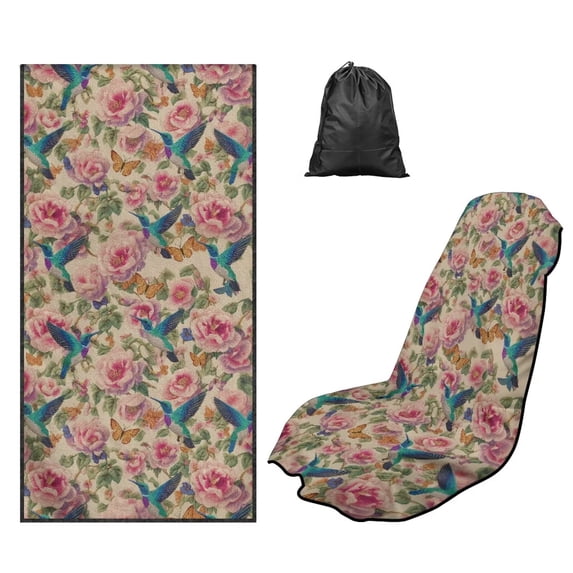 Xixirimido Hummingbird Butterfly Peony Sweat Towel Car Seat Cover for Gym Workout Athletic Running Towel for Outdoor Sports Universal Auto Front Seat Protector for Trucks, SUV, 2Pack