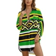 thumbnail image 1 of Xixirimido Jamaican Flag Geometric Print Stylish Women's Beach Cover Up Shirt Dress Long Sleeve Button Up Swim Cover Up with Side Slits for Vacation & Daily Wear, Size XL, 1 of 7