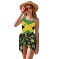 thumbnail image 1 of Xixirimido Jamaican Flag Palm Tree Hibiscus Print Girls Swimsuit One Piece with Removable Bra, One Shoulder Adjustable Strap Swimwear with Mesh Cover Up Bathing Suit for Girl, Size 13-14 Years, 1 of 7