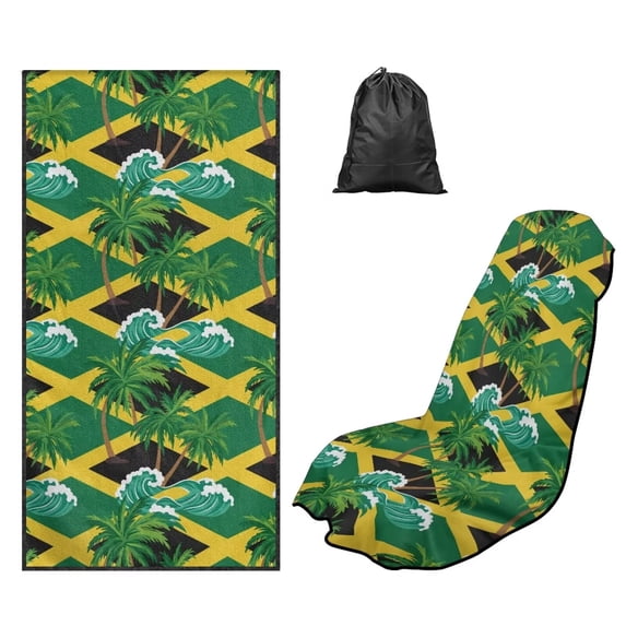 Xixirimido Jamaican Flag Palm Tree Universal Car Towel Seat Cover for Post Gym Workout Swimming Running Soft Breathable Automotive Front Seat Protector Car Accessories