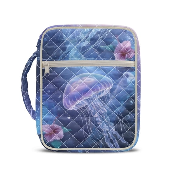 Xixirimido Jellyfish Hibiscus Floral Print Bible Cover Case for Women Men, Large Bible Bag Bible Study Supplies Accessories Quilted Bible Carrying Cases with Handle Christian Gift