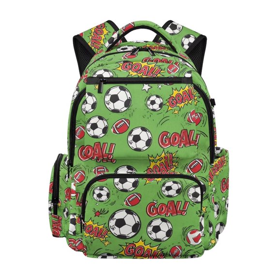 Xixirimido Kids School Backpack, 17" Large Capacity Bookbag, Multi Pockets School Bag for Boys Girls Teens Preschool Elementary Middle High School, Green Goal Soccer