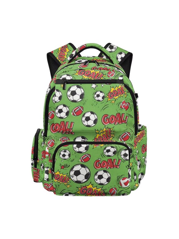 Kids School Backpack, 17" Large Capacity Bookbag, Multi Pockets School Bag for Boys Girls Teens Preschool Elementary Middle High School, Green Goal Soccer