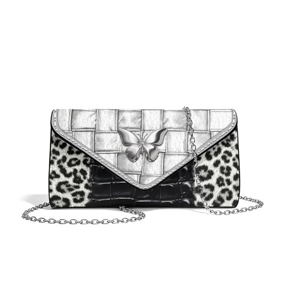 Xixirimido Leather-like Butterfly Leopard Print Clutch Purses for Women Evening Handbags for Formal Wedding Party Cocktail Prom Crossbody Envelope Bag with Detachable Chain