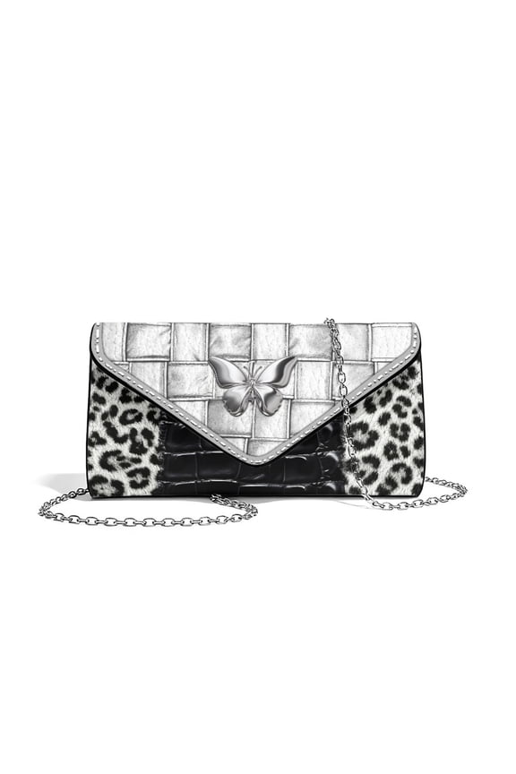 Leather-like Butterfly Leopard Print Clutch Purses for Women Evening Handbags for Formal Wedding Party Cocktail Prom Crossbody Envelope Bag with Detachable Chain