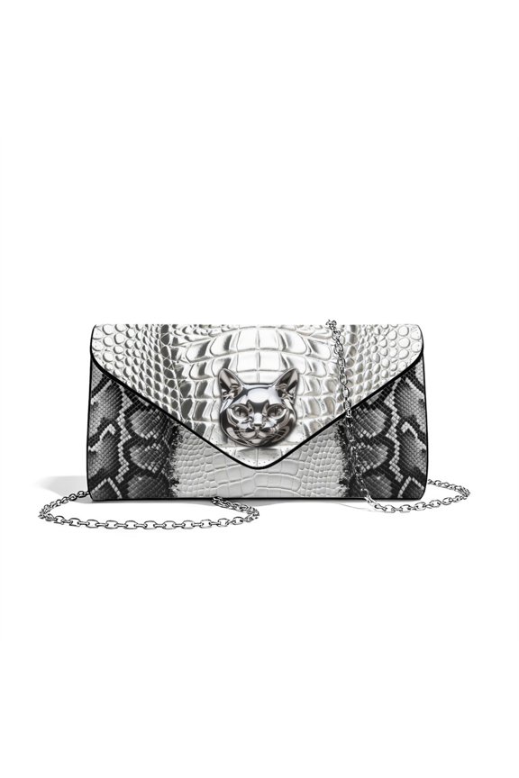 Leather-like Snake Print Clutch Purse for Women Formal Evening Bags for Wedding Party Cocktail Prom Leather Envelope Bag with Detachable Chain