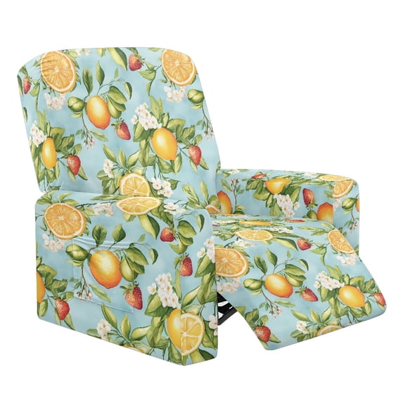 Xixirimido Lemon Strawberry Floral Blue Pattern Recliner Slipcovers 4-Pieces Lazyboy Covers Couch Chair Cover Non Slip Reclining with Storage Pockets Furniture Protector for Home Living Room
