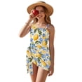 thumbnail image 1 of Xixirimido Lemons Blue Floral Print Girls Swimsuits Set One Piece Swimsuit with Mesh Cover Up Quick Dry Summer Bathing Suit with Adjustable Strap & Removable Bra, Size 13-14 Years, 1 of 7