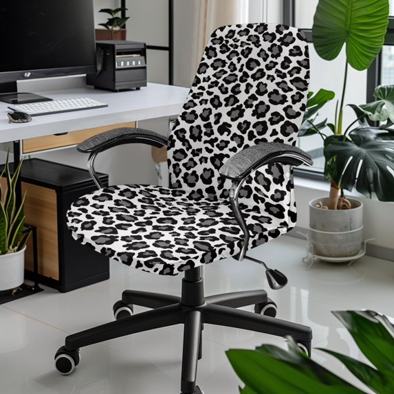 Xixirimido Leopard Black Print Office Chair Covers, Stretch Computer Chair Cover, Universal Boss Chair Covers Rotating Chair High Back Chair Slipcover for Home Office, Large