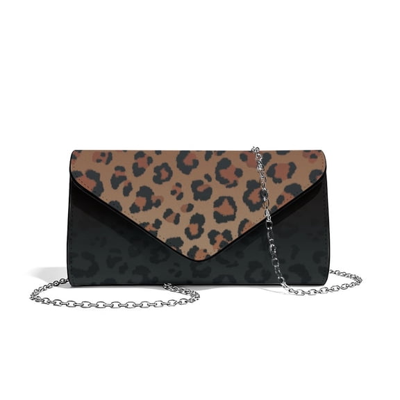 Xixirimido Leopard Brown Black Print Women Clutch Bag Elegant PU Leather Evening Bags Envelope Handbags Clutch Purse with Detachable Chain for Party Wedding Prom