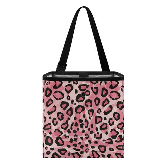 Xixirimido Leopard Cheetah Pink Pattern Car Trash Can Leak Proof Auto Trash Bag Hanging Vehicle Garbage Can Multipurpose Storage Container for Back Seat Car Accessories