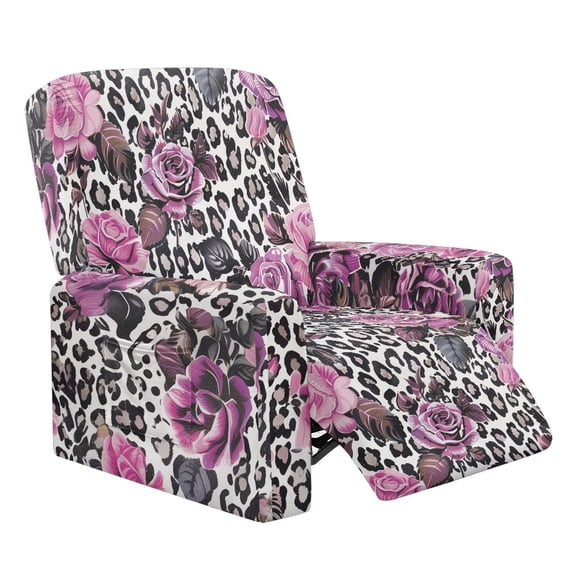 Xixirimido Leopard Purple Rose Pattern Recliner Slipcovers 4 Pieces Stretch Lazyboy Recliner Chair Cover Non Slip Recliner Couch Covers with Storage Pockets Furniture Protector