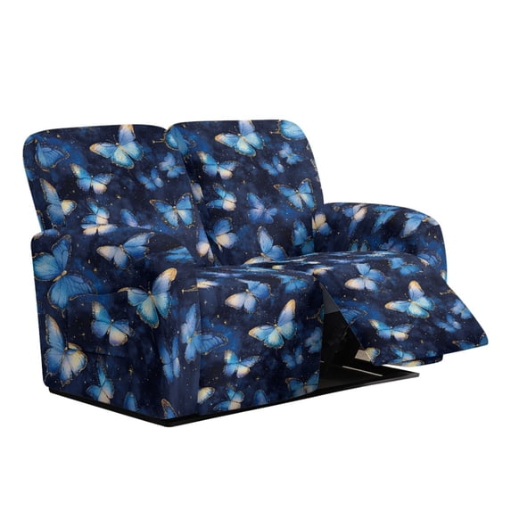 Xixirimido Loveseat Recliner Cover 6-Pieces Stretch Recliner Sofa Covers Reclining Couch Slipcover Washable Furniture Protector for Pets(2Seater), Blue Butterflies