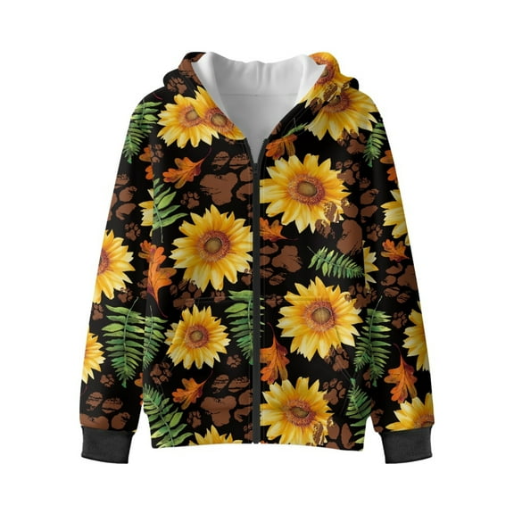 Xixirimido Maple Leaf Fall Printed Kids Hoodies for Boys Girls Zip Up Jacket with Pocket Teens Long Sleeve Hooded Sweatshirt Fall Winter Pullover Top for 6-8 Years