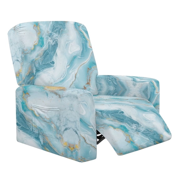 Xixirimido Marble Blue Pattern Stretch Recliner Slipcovers Printed Sofa Cover 4-Piece Lazy Boy Chair Covers Furniture Protector Recliner Chair Cover with Side Pockets for Living Room