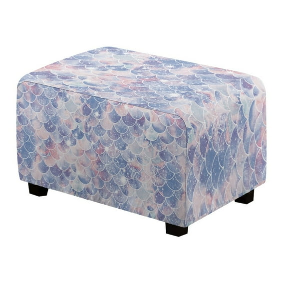 Xixirimido Merimaid Fish Scale Pattern Ottoman Cover Rectangle Stretch Footrest Stool Cover for Storage Ottoman, Foot Stool Slipcover Protector with Nonslip Elastic Bottom, Large