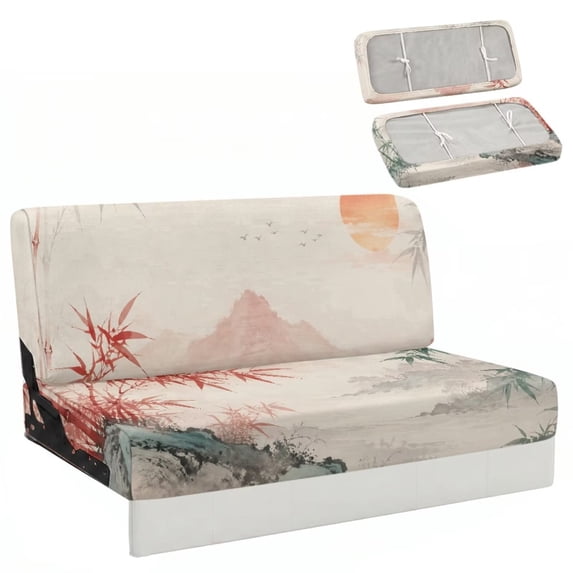 Xixirimido Mountain Sunrise Landscape Print 2-Piece RV Sofa Bed Cover Stretch RV Couch Covers for Jackknife Sofa Bed Washable Anti-Slip Camper Couch Covers Wrinkle Resistant