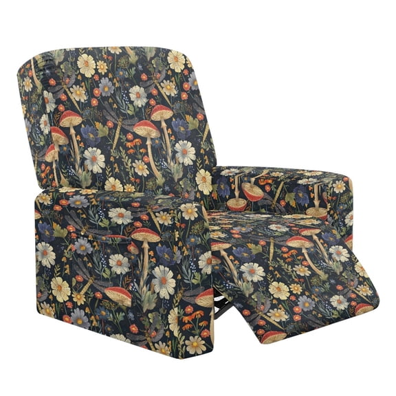 Xixirimido Mushrooms Daisy Dragonfly Pattern Recliner Cover with Pockets Reclining Slipcover 4-Pieces Lazy Boy Recliner Armchair Cover for Recliner Furniture Protector for Kid Pet