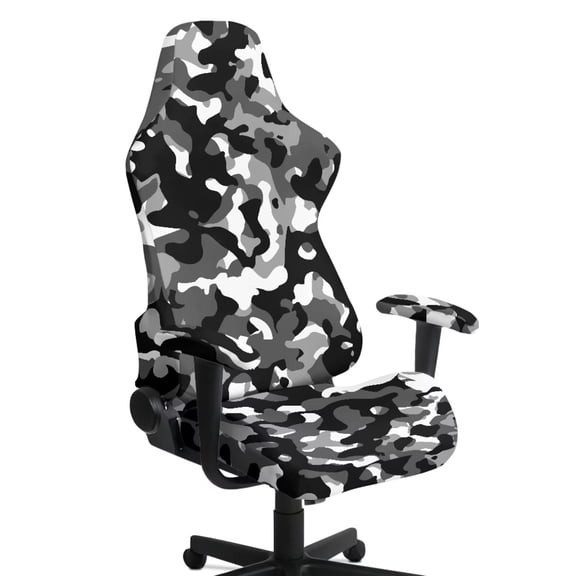 Xixirimido Office Computer Game Chair Covers Stretchy Polyester Armchair Slipcovers for Reclining Racing Gaming Chair with Armrest Covers, Black Gray Camouflage