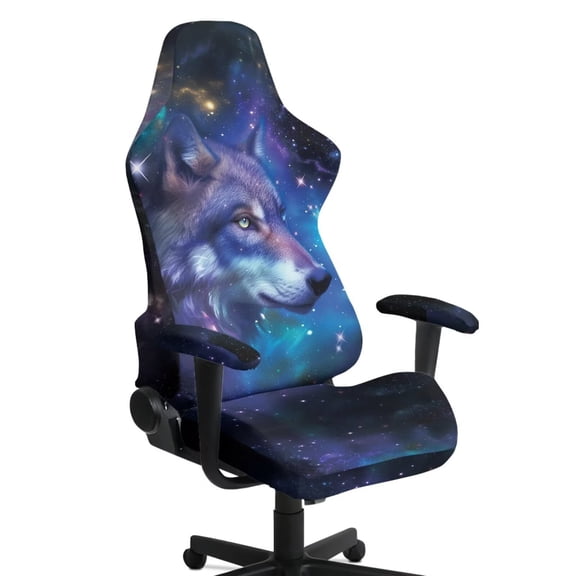Xixirimido Office Computer Game Chair Covers Stretchy Polyester Armchair Slipcovers for Reclining Racing Gaming Chair with Armrest Covers, Galaxy and Wolf