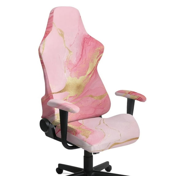 Xixirimido Office Computer Game Chair Covers Stretchy Polyester Armchair Slipcovers for Reclining Racing Gaming Chair with Armrest Covers, Marble Pink