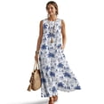 thumbnail image 1 of Xixirimido Palm Trees Starfish Shell Print Summer Dresses for Women Flowy Casual Sleeveless Maxi Dress Beach Vacation Sundresses with Pockets, Size S, 1 of 7