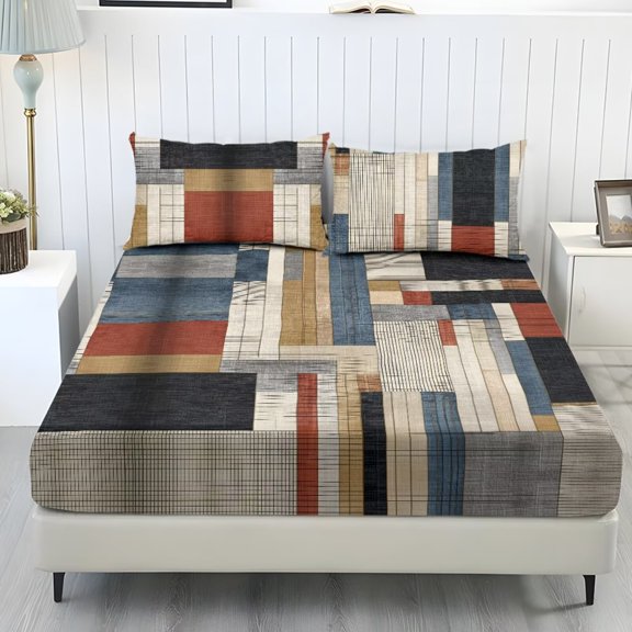 Xixirimido Patchwork Tapestry Print 3Pcs Fitted Sheet Set Soft Bed Sheet with 2 Pillowcases Wrinkle Resistant Bedding Set Breathable Mattress Sheets, Queen Size