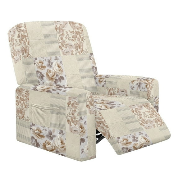 Xixirimido Peony Floral Patchwork Recliner Slipcovers 4 Pieces Stretch Lazyboy Recliner Chair Cover Non Slip Recliner Couch Covers with Storage Pockets Furniture Protector