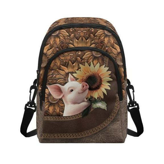 Xixirimido Pig Sunflower Pattern Shoulder Bag Crossbody for Women Crossbody Bags with Adjustable Strap Cell Phone Purses Sling Bag for Travel Hiking Shopping - Brown