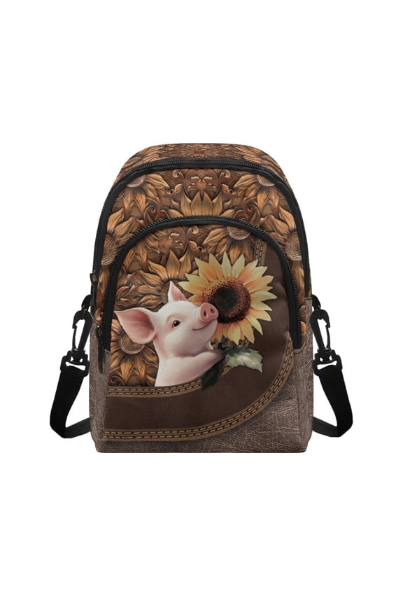 Pig Sunflower Pattern Shoulder Bag Crossbody for Women Crossbody Bags with Adjustable Strap Cell Phone Purses Sling Bag for Travel Hiking Shopping - Brown