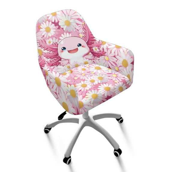 Xixirimido Pink Axolotl Daisy Flower Pattern Swivel Armchair Accent Dining Chair Cover, Stretch Mid-Back Office Desk Chair Slipcover Leisure Arm Chair Protector for Home