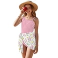 thumbnail image 1 of Xixirimido Pink Bunny Floral Print Girls One Piece Swimsuit with Mesh Cover Up Teen Adjustable Strap Bathing Suits with Removable Bra Swimwear Set, Size 13-14 Years, 1 of 7