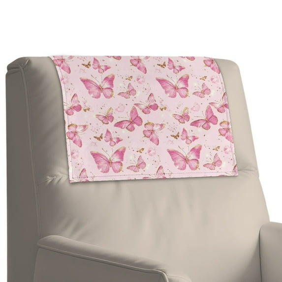 Xixirimido Pink Butterflies Pattern Recliner Headrest Protector Leather Non Slip Headrest Covers for Recliners Sofa Headrest Covers Furniture Protector for Home, 3Pcs