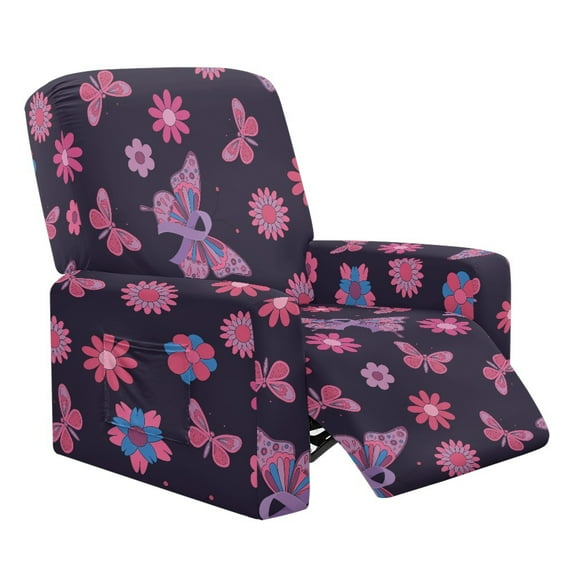 Xixirimido Pink Butterfly Floral Pattern Recliner Chair Covers 4 Pieces, Stretch Lazy Boy Recliner Cover, Recliner Sofa Slipcover with Pockets, Furniture Protector for Living Room, Pets, Kids