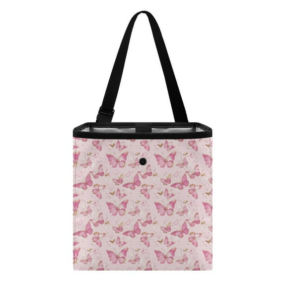 Xixirimido Pink Butterfly Pattern Car Trash Can Leakproof Trash Bin Car Garbage Can Hanging Water-Resistant Collapsible Auto Trash Bag Car Accessories for Women Men
