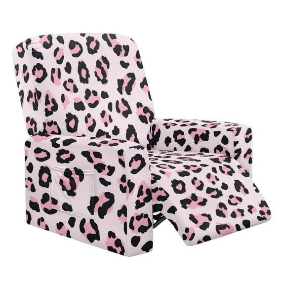 Xixirimido Pink Leopard Pattern Recliner Slipcovers with Arms 4 Pieces Lazyboy Recliner Chair Cover Non Slip Recliner Slip Covers for Recliner Chair with Storage Pockets Furniture Protector