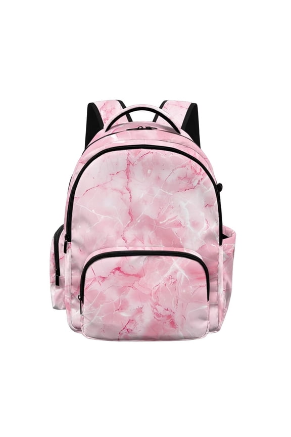 Pink Marble Print 17" Kids Backpack for Girls Large School Bags for Middle/High School Students Multi-pocket Book Bag for Elementary