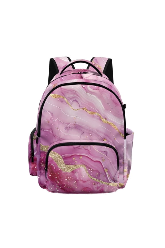 Pink Marble Print 17" School Backpack for Girls Boys High School Book Bag Cute Backpack Lightweight Middle School Back Pack Daypack Elementary