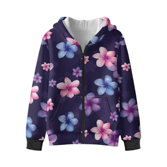Xixirimido Plumeria Floral Printed Hoodies for Girls Boys Zip Up Hoodie Sweatshirt Teen Lightweight Fall Winter Jacket Casual Long Sleeve Pullover Top for 14-16 Years