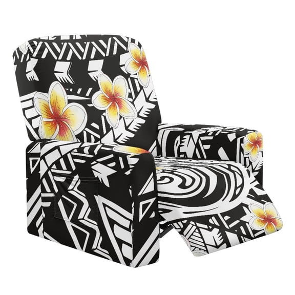 Xixirimido Plumeria Polynesian Ethnic Tribal 4 Piece Recliner Chair Cover Stretch Lazy Boy Chair Covers with Pockets Soft Reclining Sofa Slipcovers Furniture Protector with Elastic Bottom