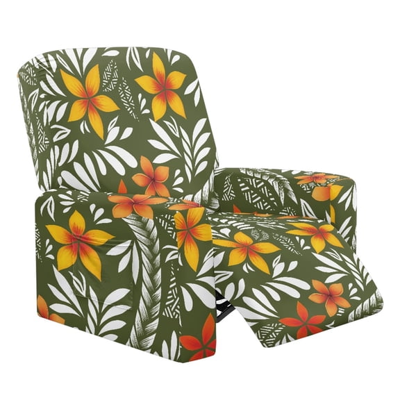 Xixirimido Polynesian Tribal Plumeria Pattern Printed Recliner Slipcover Stretch Reclining Chair Covers 4 Pieces Non Slip Recliner Sofa Slipcovers with Pocket Lazy Boy Chair Cover for Pet Kid