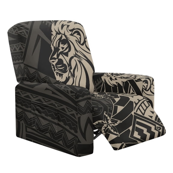 Xixirimido Polynesian Tribe Lion Pattern Recliner Chair Covers 4-Pieces Stretch Lazy Boy Recliner Covers with Pocket Reclining Slipcovers Soft Sofa Slipcover Furniture Protector for Pets Kids