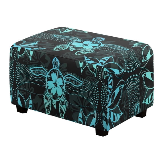 Xixirimido Polynesian Tribe Turtle Pattern Stretch Ottoman Cover Rectangle Footstool Slipcover Folding Storage Stool Protector Nonslip Footrest Ottoman Cover with Elastic Bottom, Small