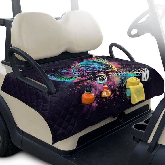 Xixirimido Portable Golf Cart Seat Covers, Quilted Golf Cart Seat Towel Blanket with 4 Pockets Universal Fit for EZGO Club Car and More 2 Person Seats Carts, Colored Paint Sea Turtle