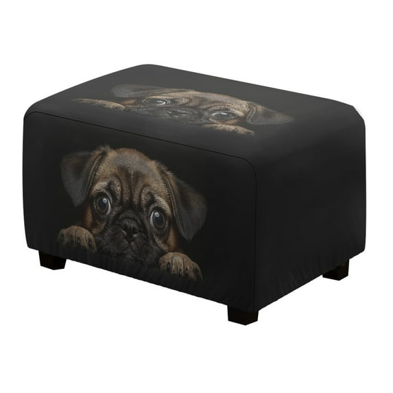 Xixirimido Pug Dog Black Pattern Ottoman Cover Rectangle Stretch Footstool Cover Non-slip Footrest Stool Slipcover Removable for Storage Ottoman, Large